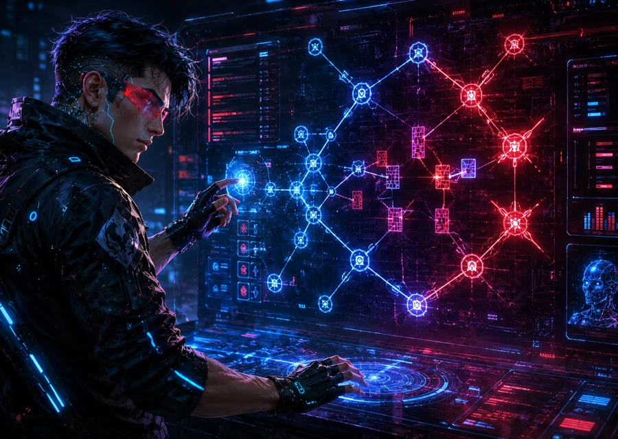 Hacking terminal screen in Crystal Field showing a neural network breach